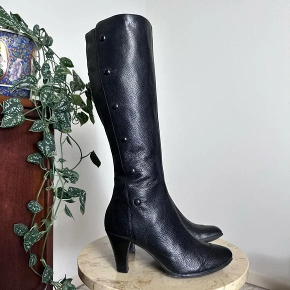 Vintage 90s 2000s knee high square rounded toe high heel boots Size 9.5 - Picture 2 of 8